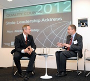 Maryland Governor Martin O’Malley, left, discussed the Quality Counts results with Education Week editor Mark Bomster at an event this month in Washington, DC. 
