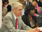 MPSSAA Executive Director Edward Sparks and Alicia Mezu, MSDE specialist in school health services, discuss the concussion regulations with the State Board.