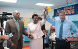 Baltimore City Schools CEO Gregory Thornton, State Superintendent Lillian Lowery, and Governor Martin O’Malley greet students at Baltimore’s Holabird Academy last week.