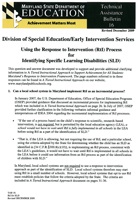 MSDE's Using the Response to Intervention Process for Identifying Specific Learning Disabilities